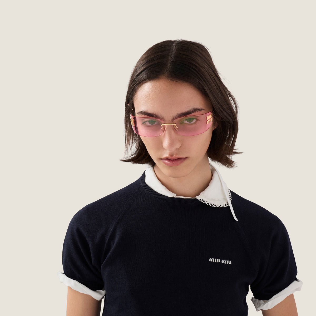 Miu Miu Women Aube Rimless Pink Sunglasses
