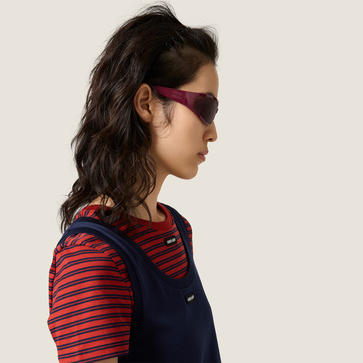 Miu Miu Eyewear Collection Women Marsala Red Wraparound Sunglasses