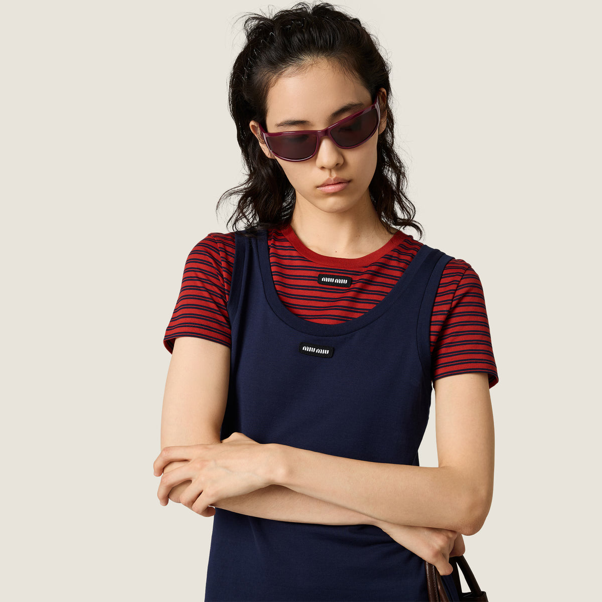 Miu Miu Eyewear Collection Women Marsala Red Wraparound Sunglasses
