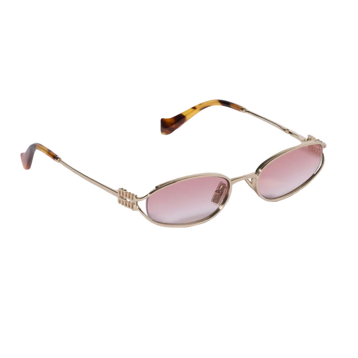 Miu Miu Women Miu Logo Pale Gold Metal Sunglasses with Gradient Pink Lenses