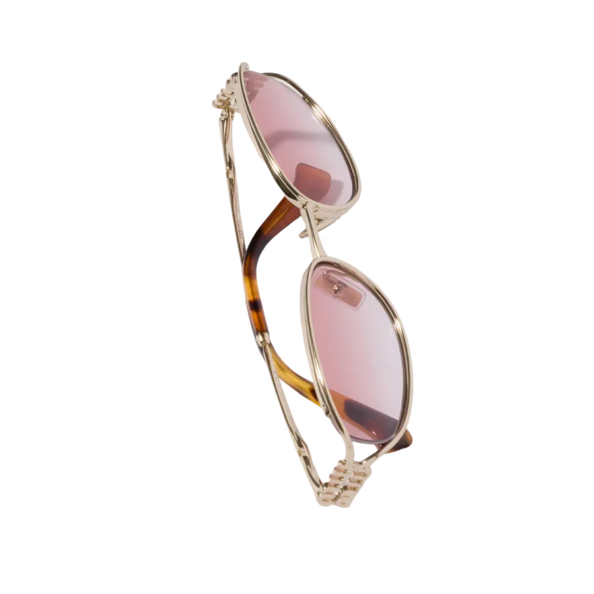 Miu Miu Women Miu Logo Pale Gold Metal Sunglasses with Gradient Pink Lenses