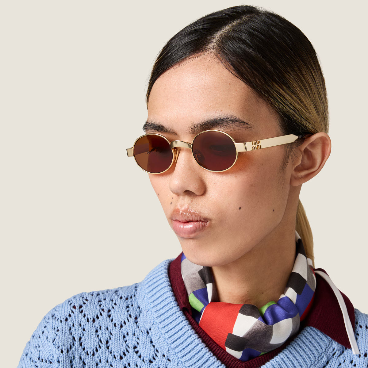 Miu Miu Envie Women MU B51S Oval Antiqued Gold / Tamarind Sunglasses