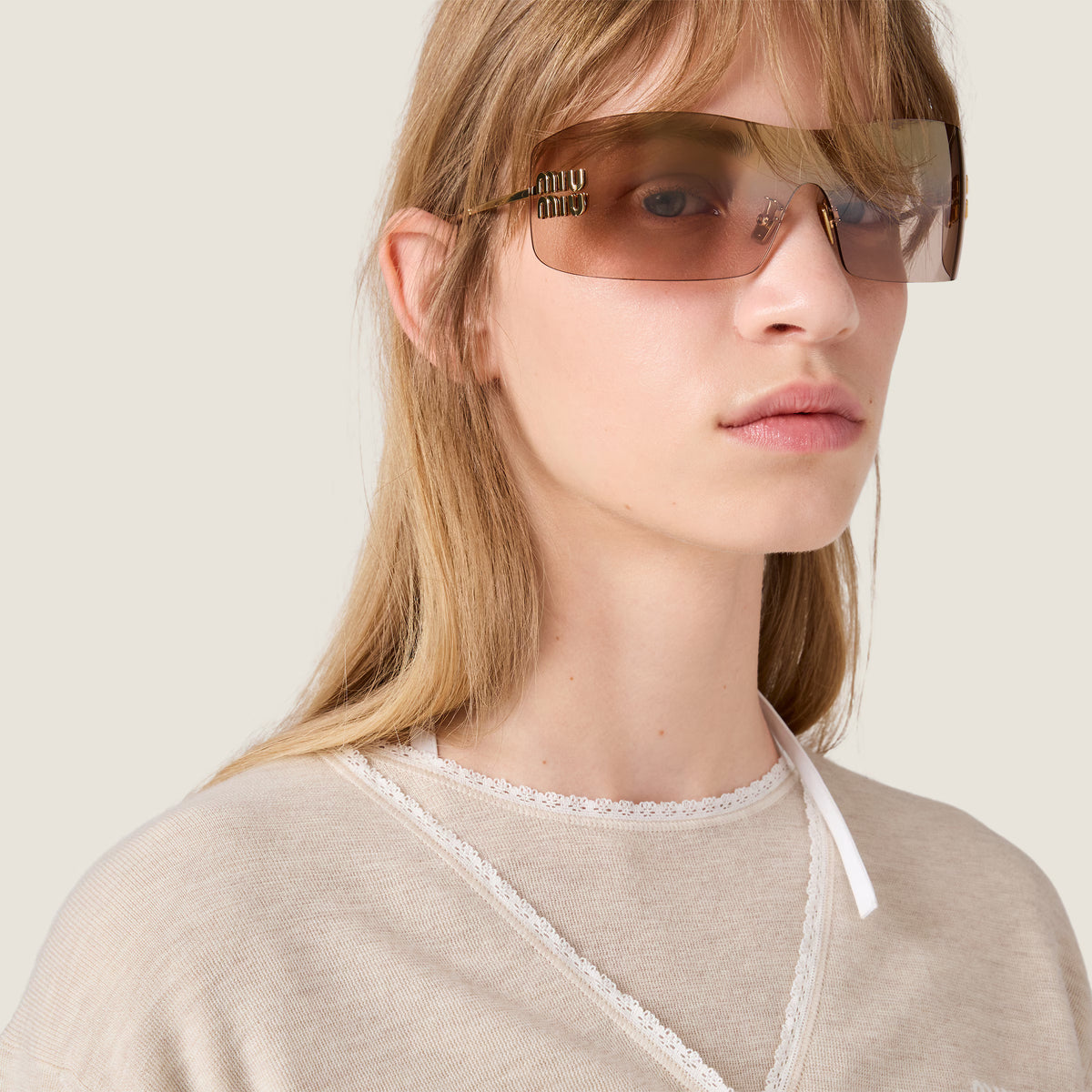 Miu Miu Aube Women Rimless Gold / Bronze Sunglasses