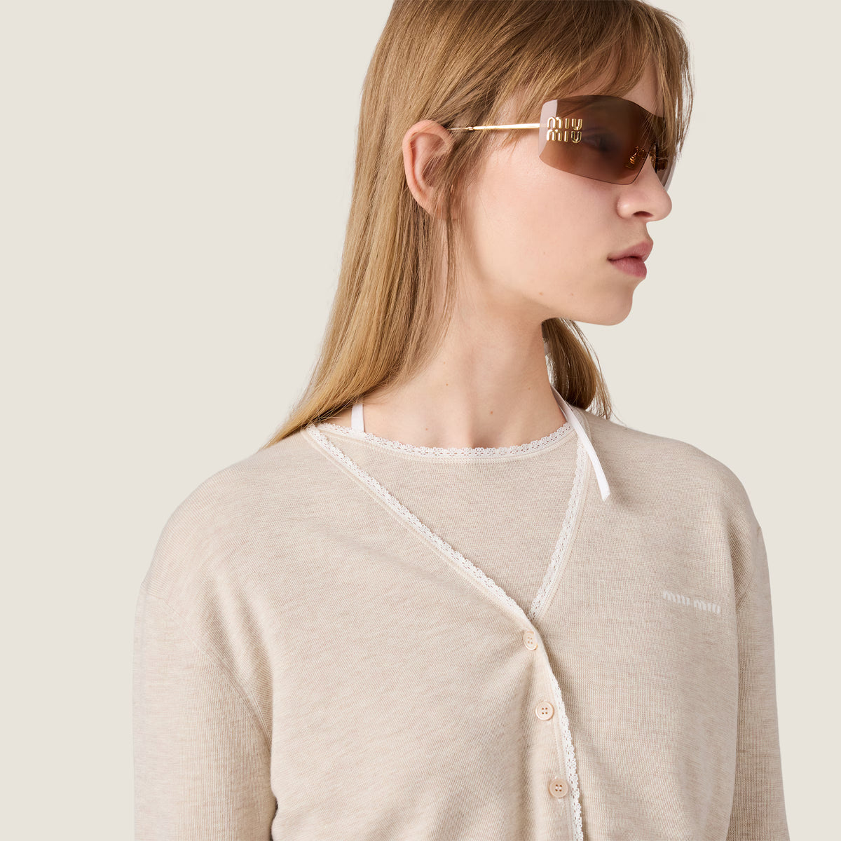 Miu Miu Aube Women Rimless Gold / Bronze Sunglasses