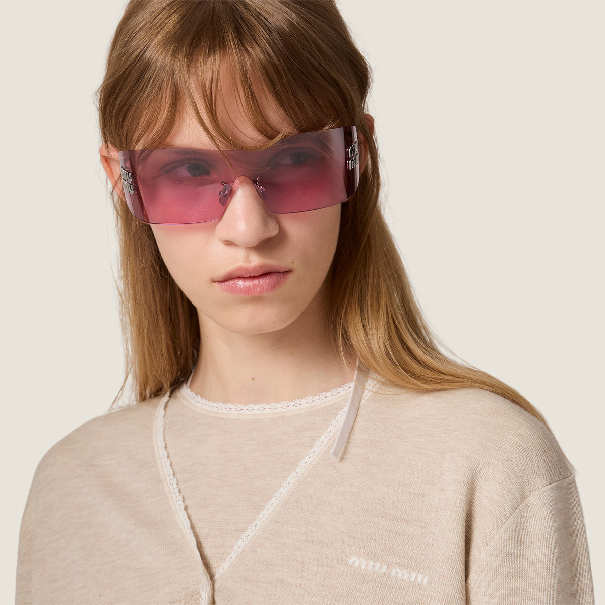 Miu Miu Aube Women Rimless Silver / Mirrored Gradient Azalea Sunglasses
