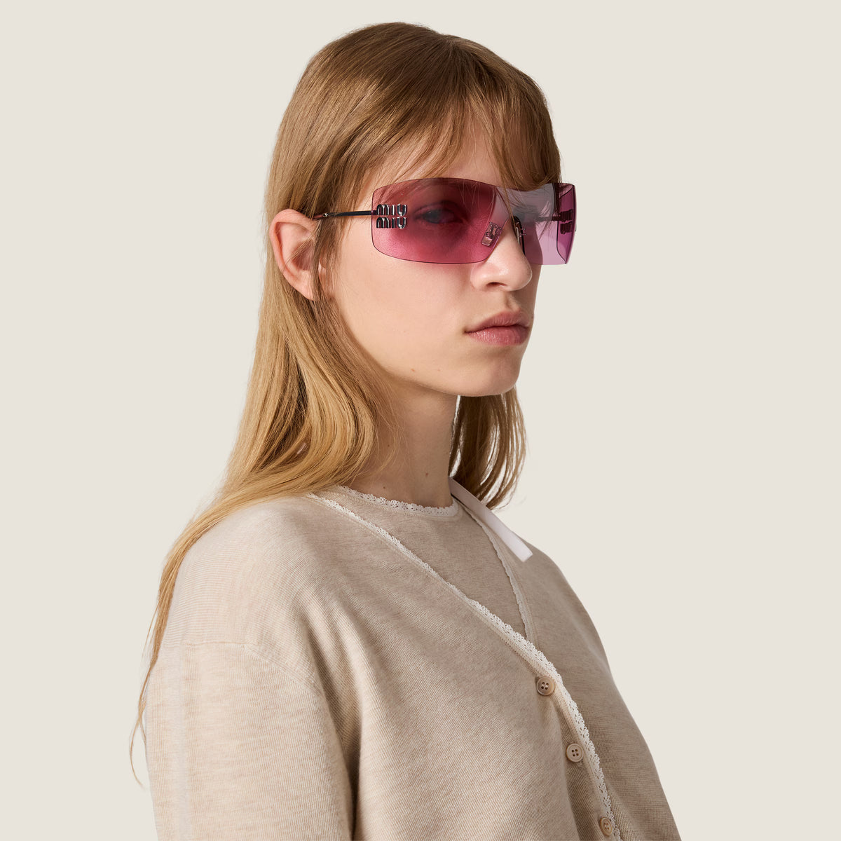 Miu Miu Aube Women Rimless Silver / Mirrored Gradient Azalea Sunglasses