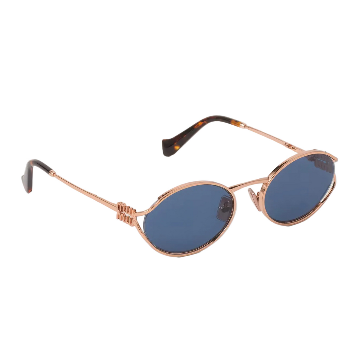 Miu Miu Women Logo Rose Gold Oval Blue Sunglasses