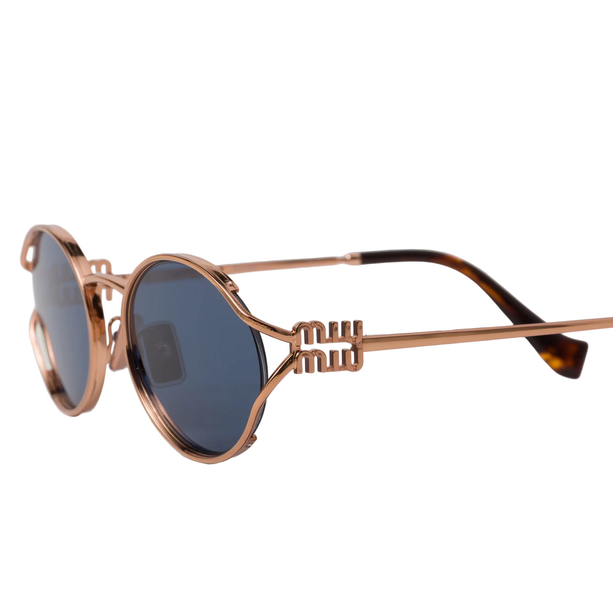 Miu Miu Women Logo Rose Gold Oval Blue Sunglasses