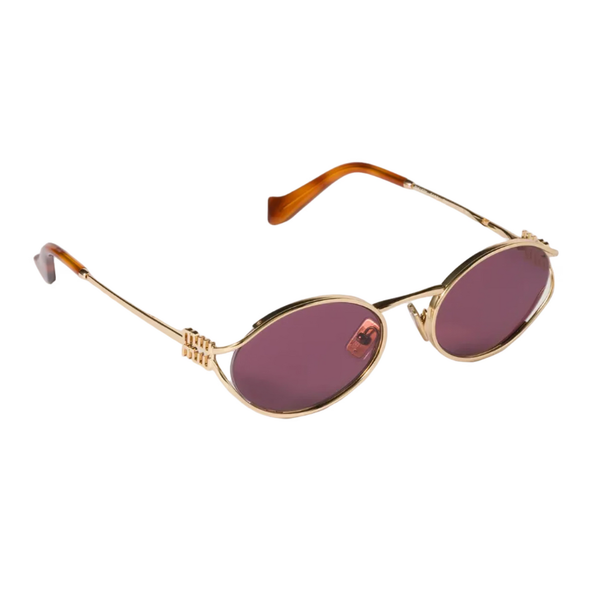 Miu Miu Women Logo Gold Oval Ruby Sunglasses