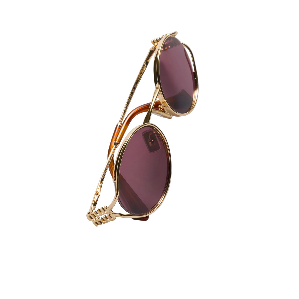 Miu Miu Women Logo Gold Oval Ruby Sunglasses