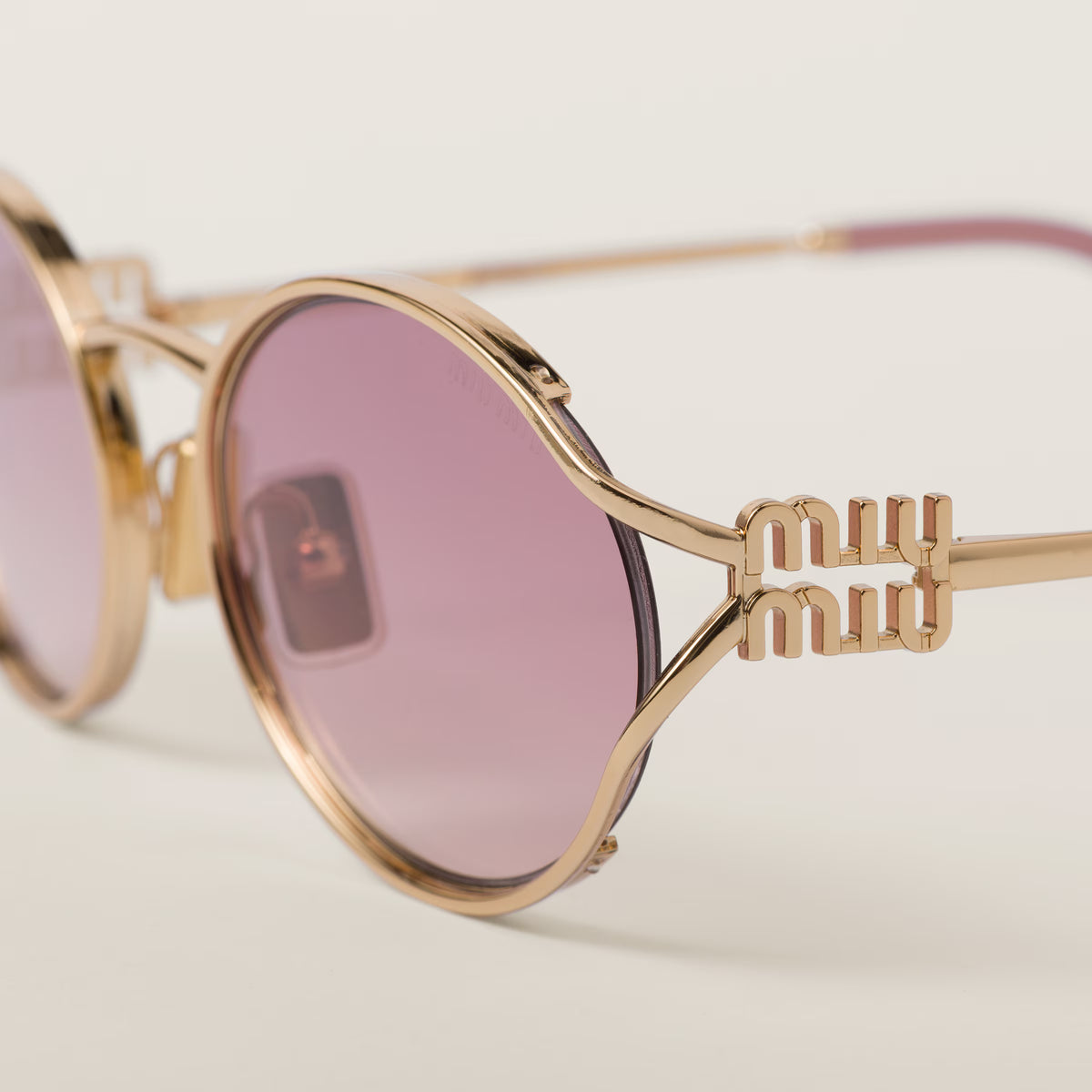 Miu Miu Women Logo Gold Oval Pink Beige Gradient Sunglasses