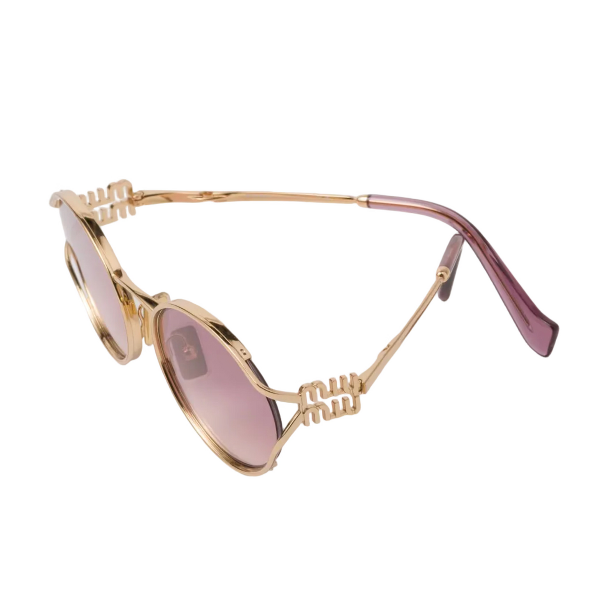 Miu Miu Women Logo Gold Oval Pink Beige Gradient Sunglasses