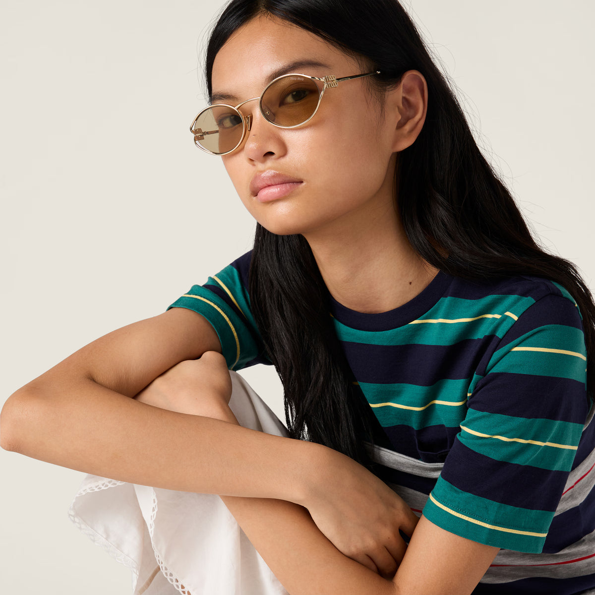 Miu Miu Women Logo Oval Camomile Sunglasses