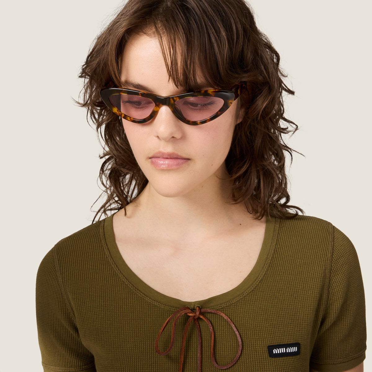 Miu Miu Women MU B11SU Cat-Eye Tortoise / Pink Sunglasses
