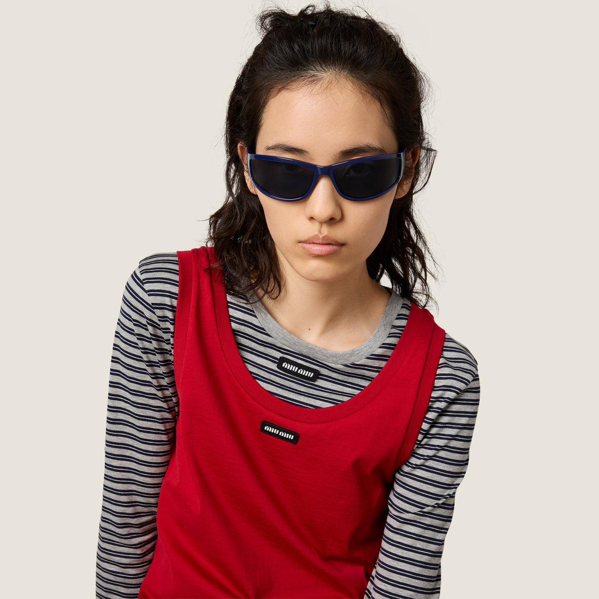 Miu Miu Eyewear Collection Women Indigo Wraparound Sunglasses