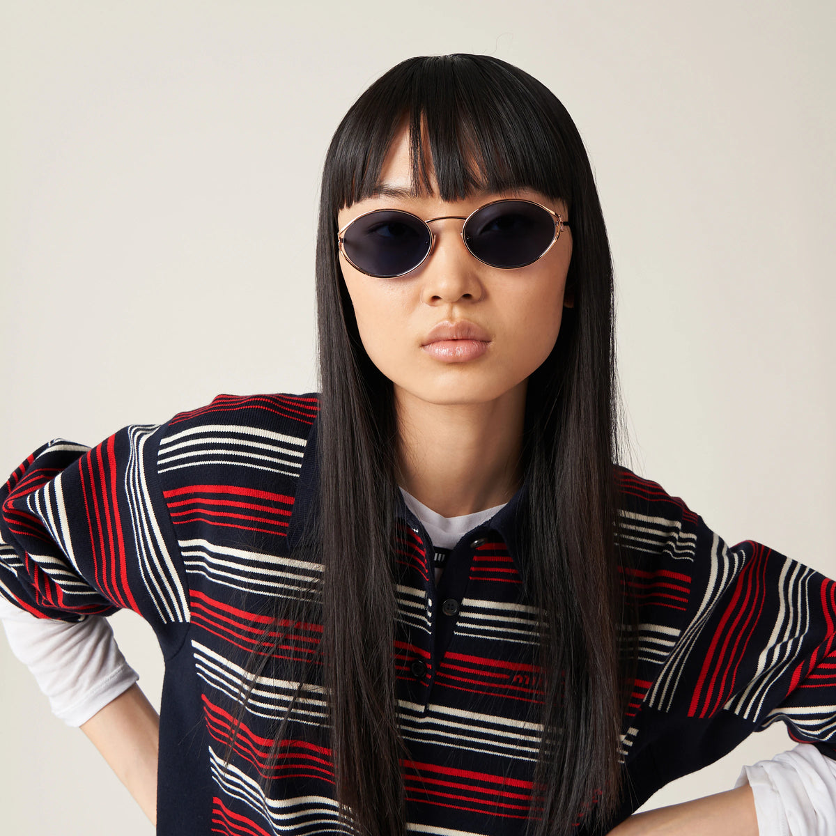 Miu Miu Women Logo Rose Gold Oval Blue Sunglasses
