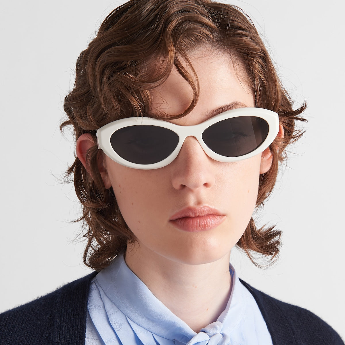 Prada Women Oval Frame White Sunglasses