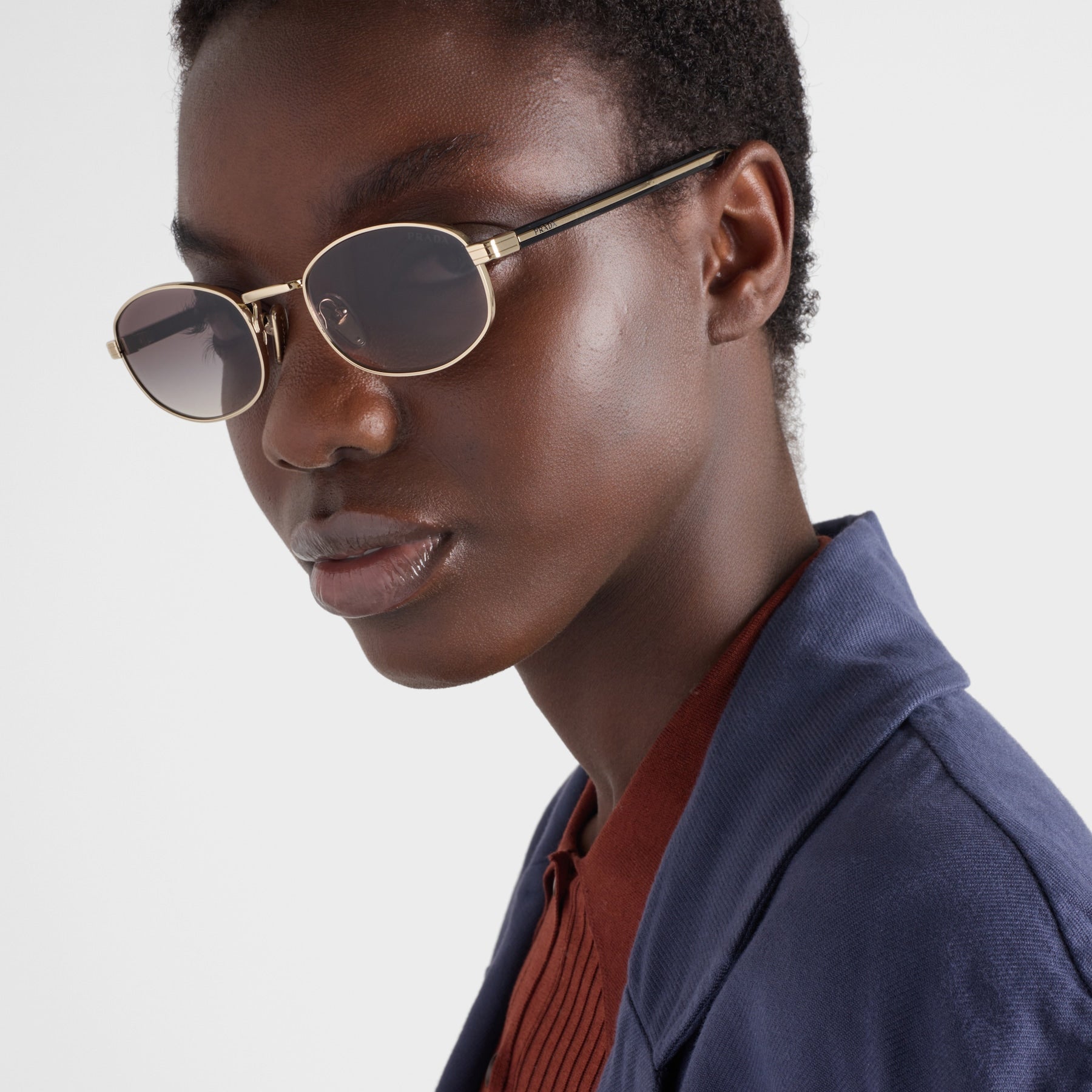 Prada Women Round Frame Pale Gold Sunglasses