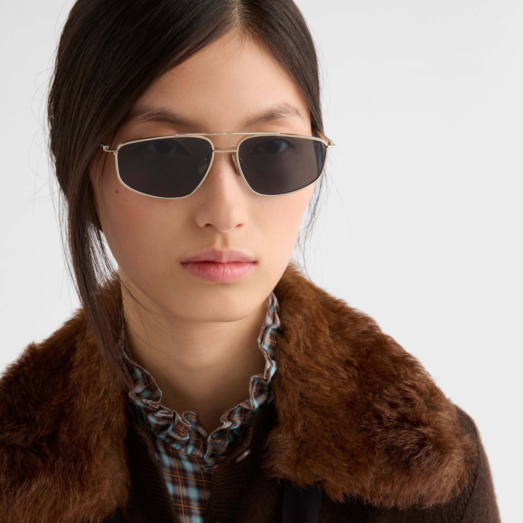 Prada Women Rectangle Frame Flame Gold Sunglasses