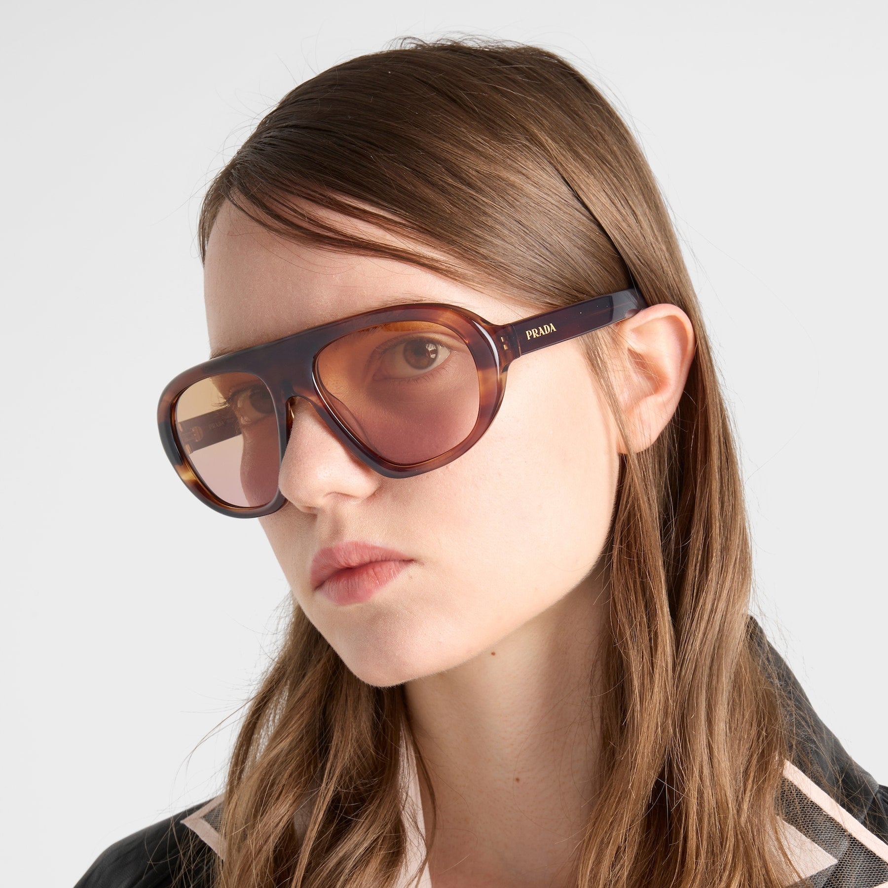 Prada Women Pilot Frame Leather Brown Sunglasses
