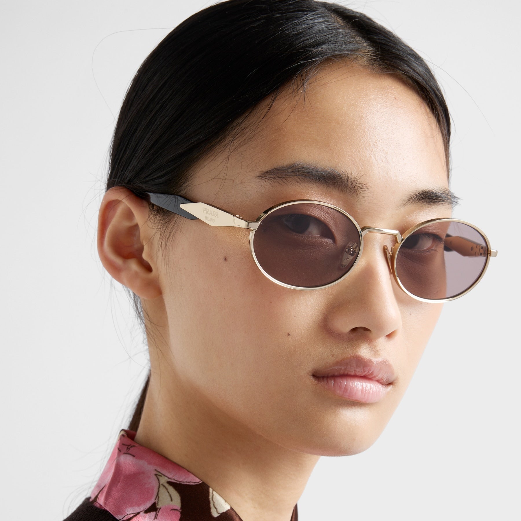 Prada Women Round Frame Matte Gold Sunglasses