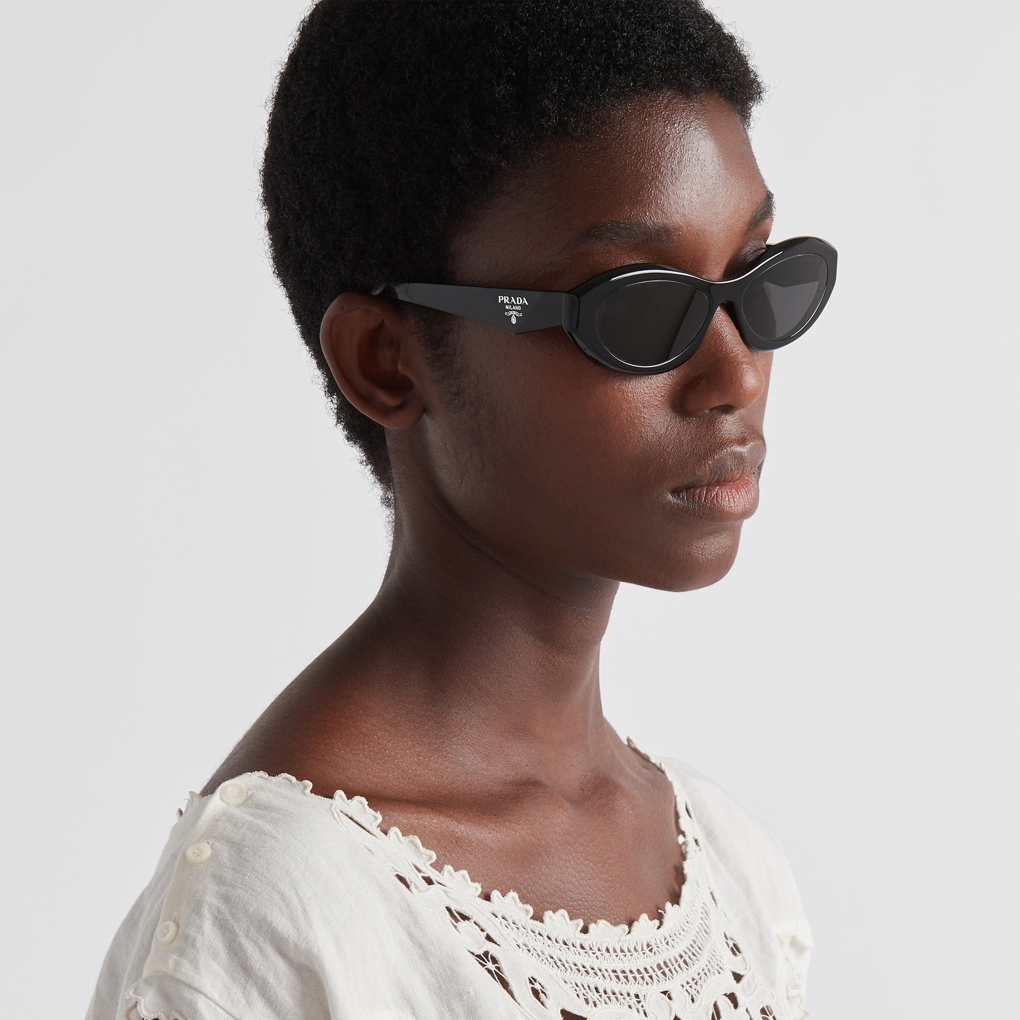 Prada Women Oval Frame Lava Black Sunglasses