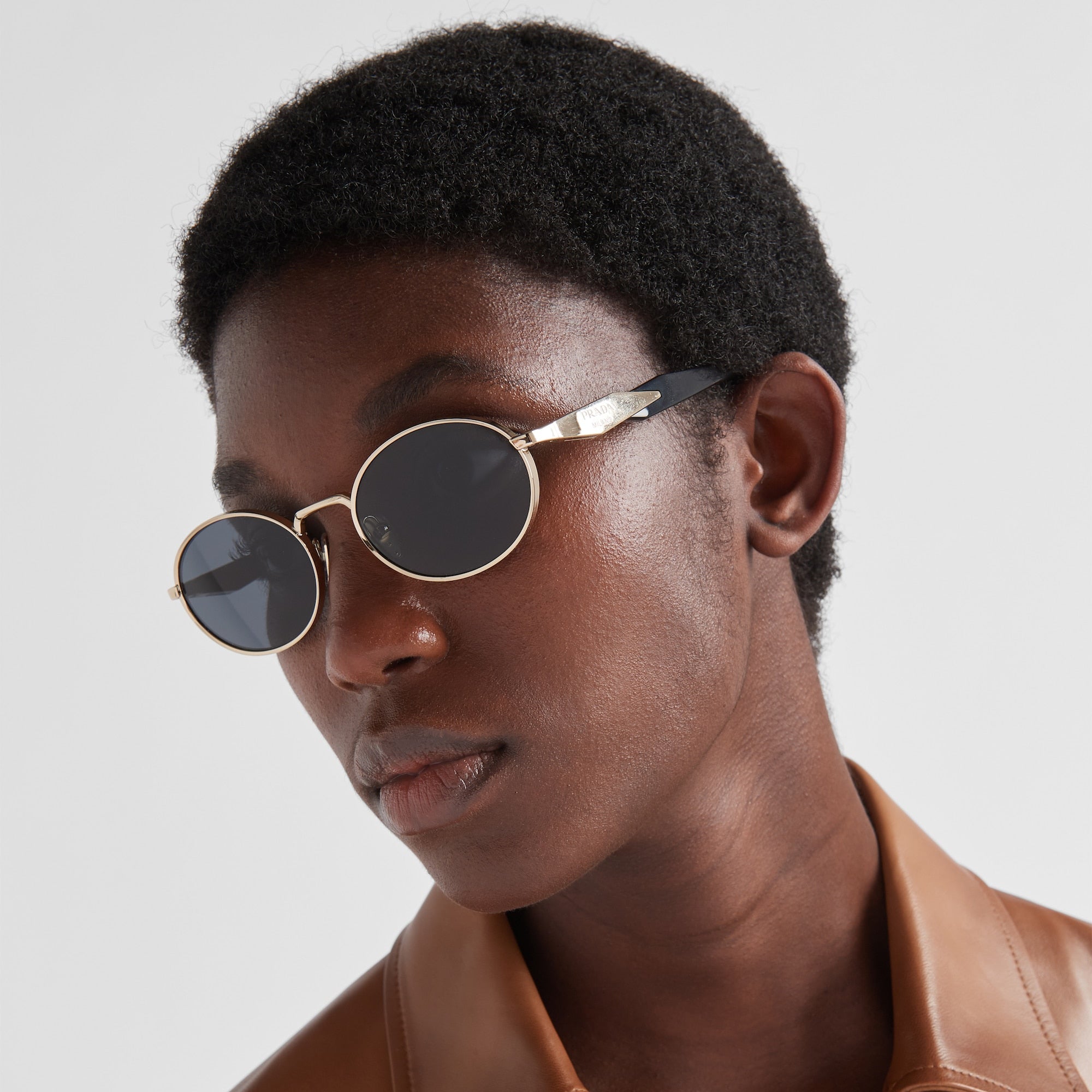 Prada Women Round Frame Honey Gold Sunglasses