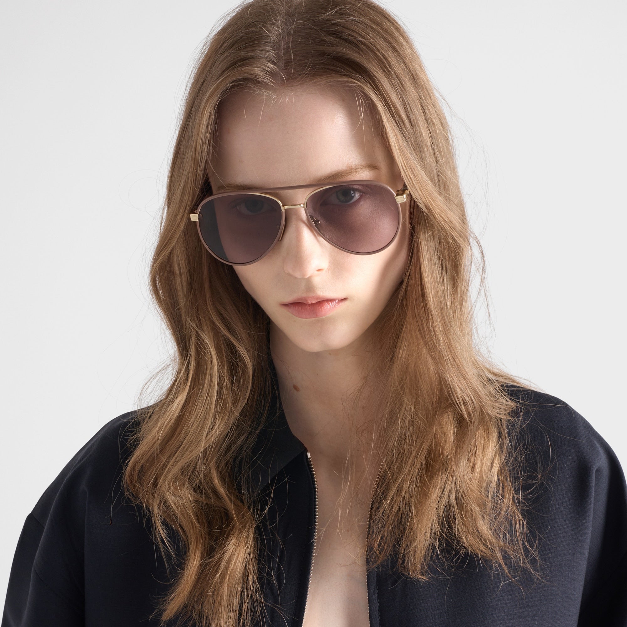 Prada Women Pilot Frame Pale Gold Sunglasses
