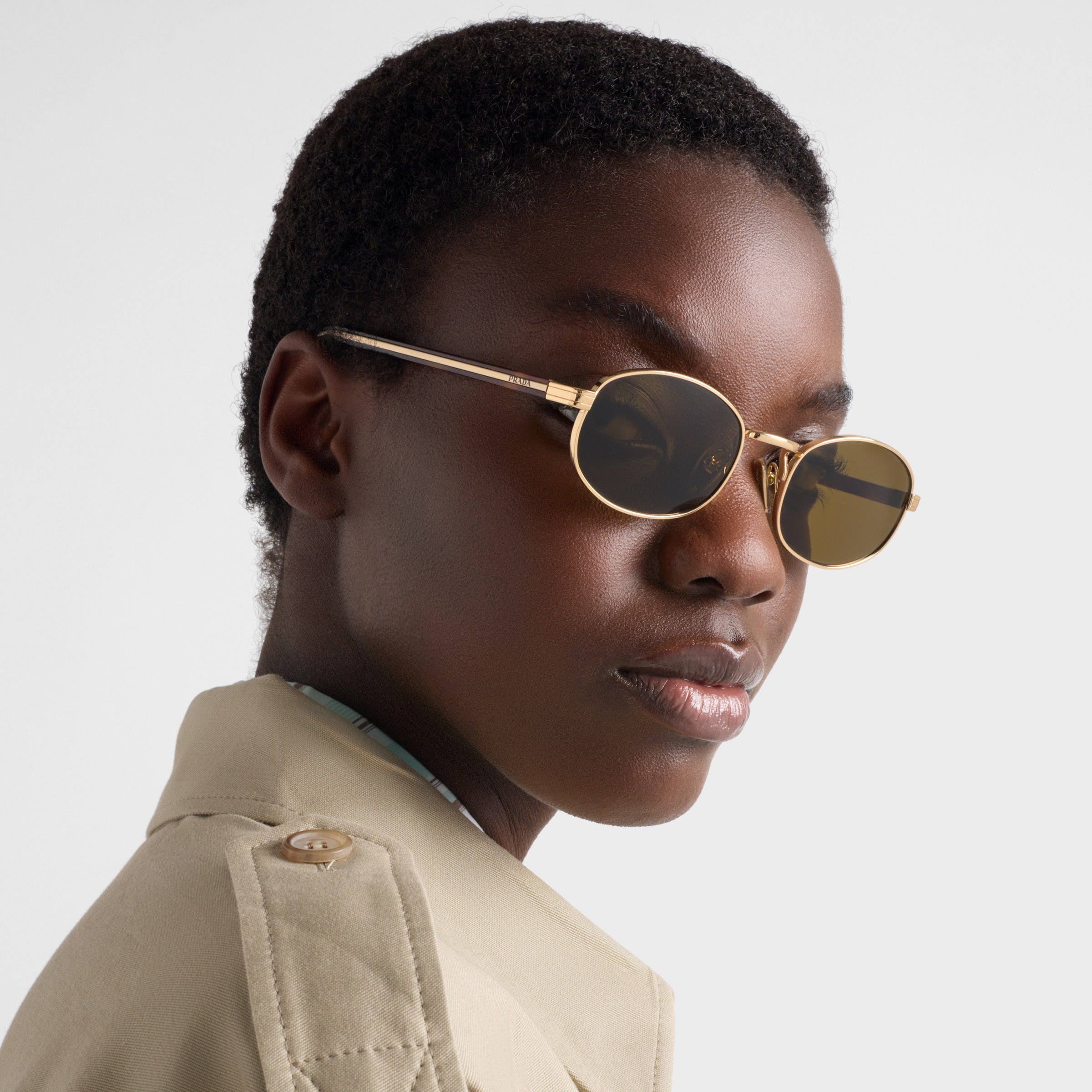 Prada Women Round Frame Honey Gold Sunglasses