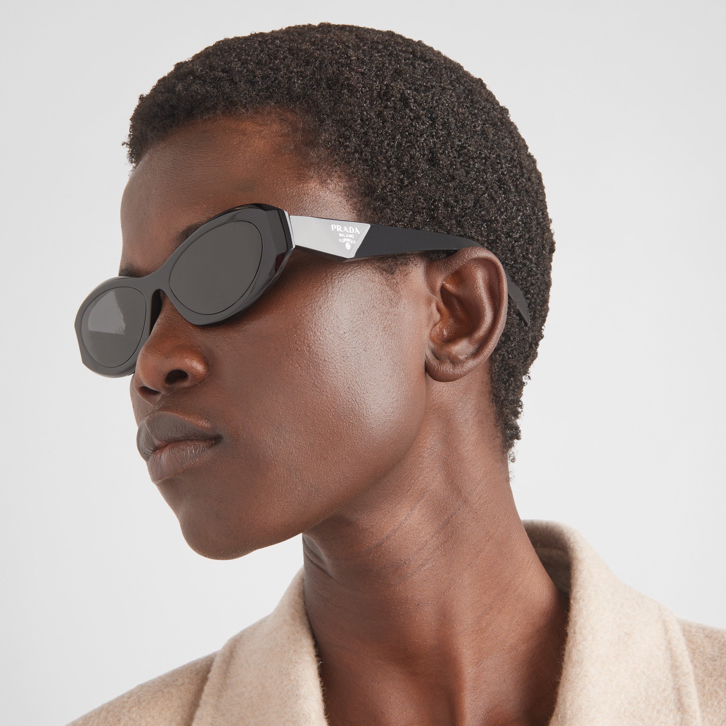 Prada Women Oval Frame Lava Black Sunglasses
