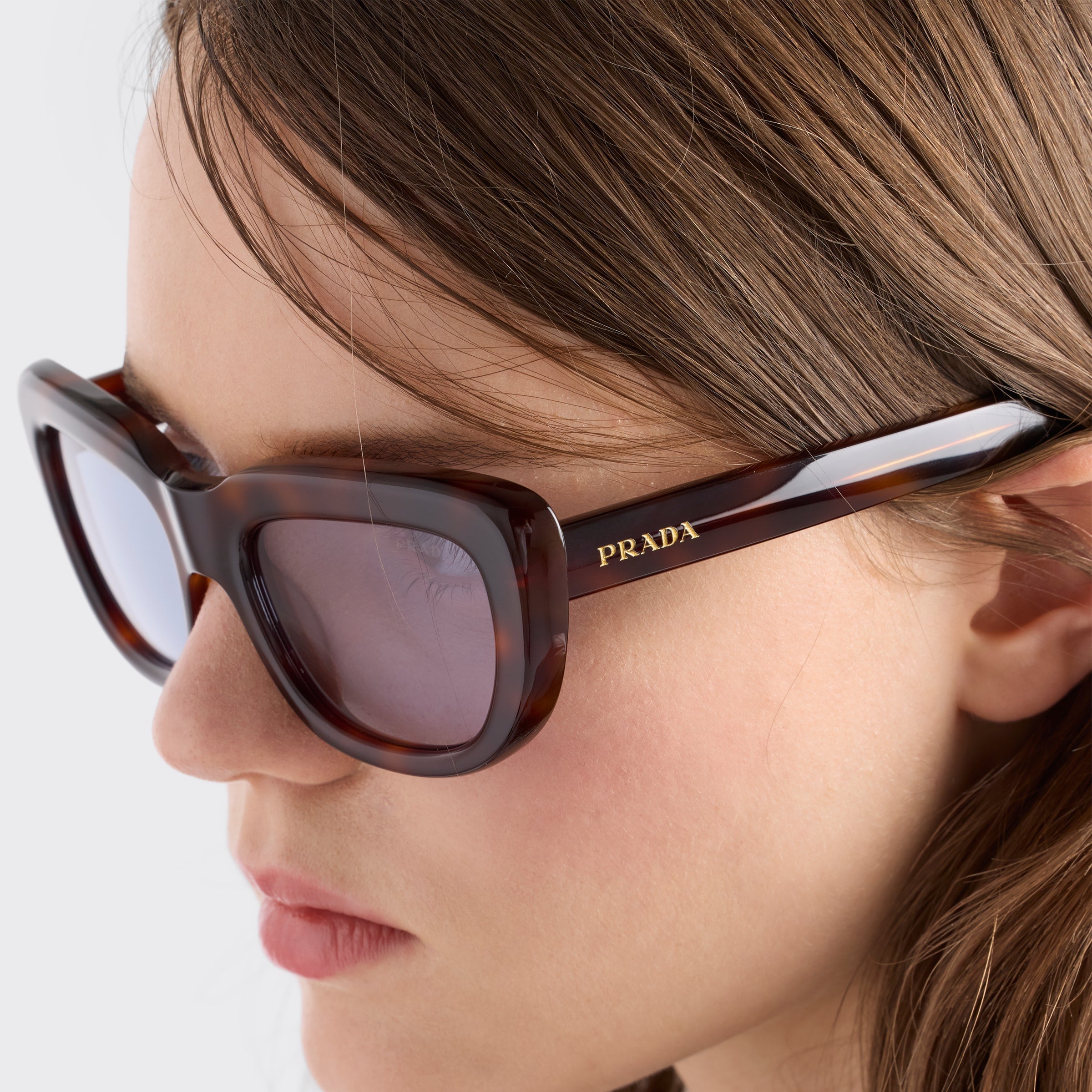 Prada Women Rectangular Frame Mocha Brown Sunglasses