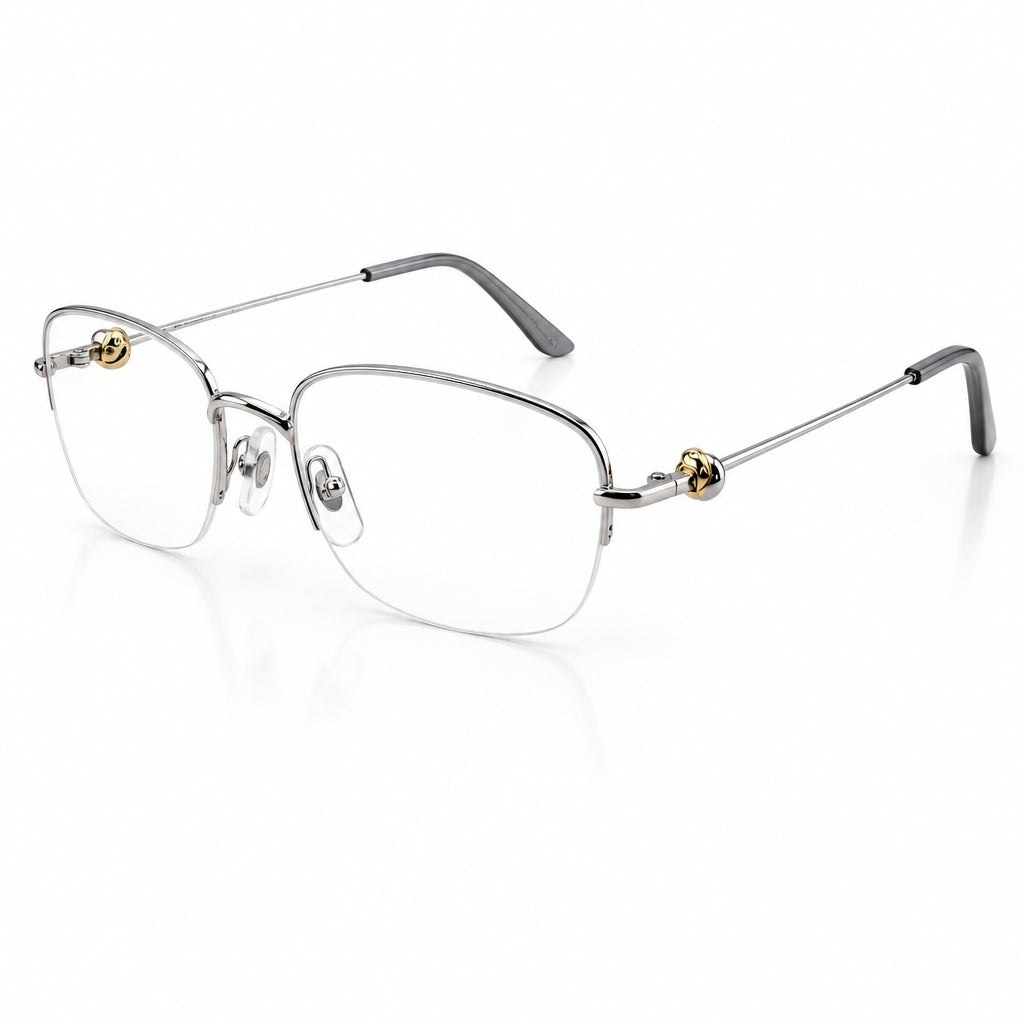 Cartier Rimless Unisex Rectangular Optical Glasses Silver Finish Temple