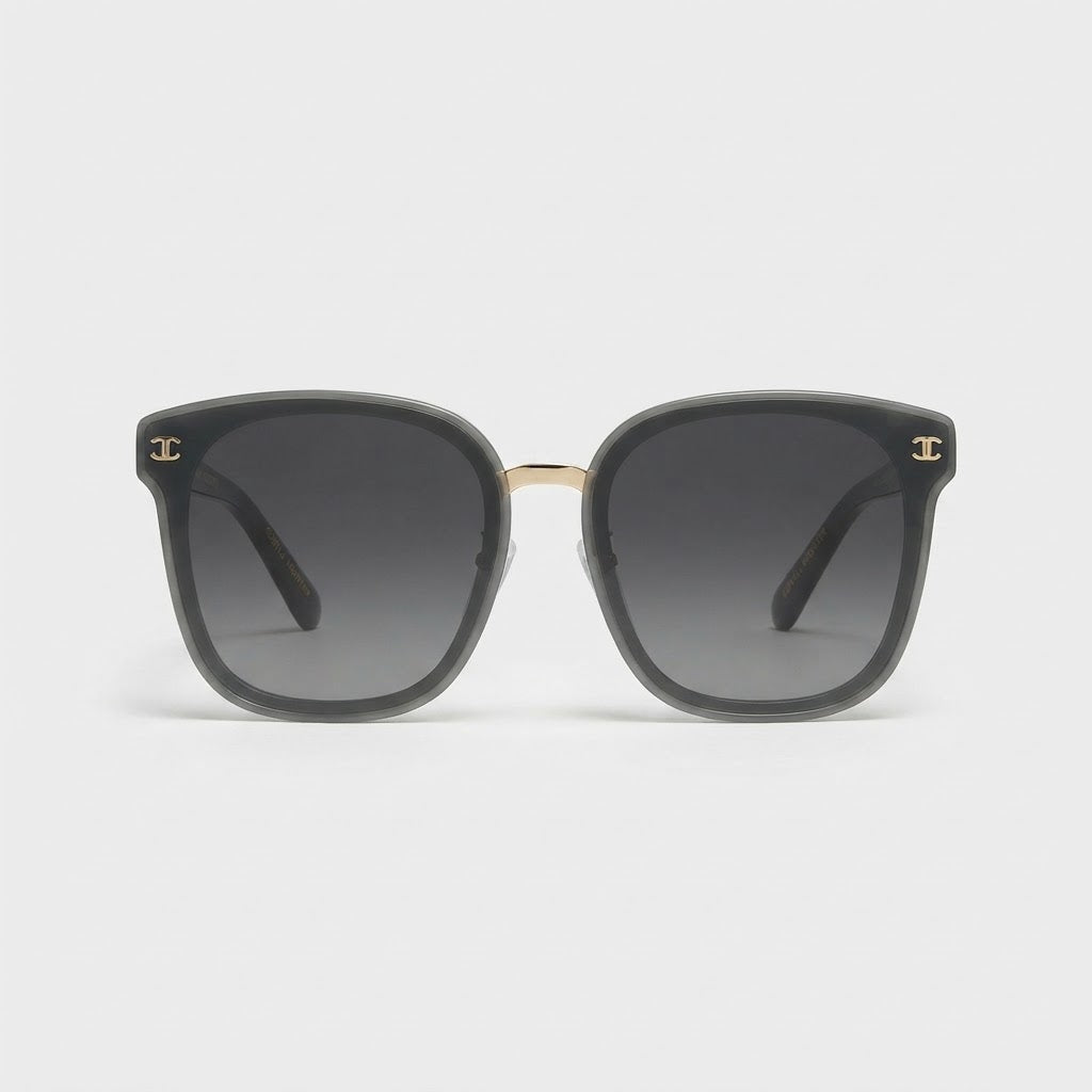 Chanel Women Classic Square Acetate Polarized Rhinestone Chanel Logo Grey Sunglasses