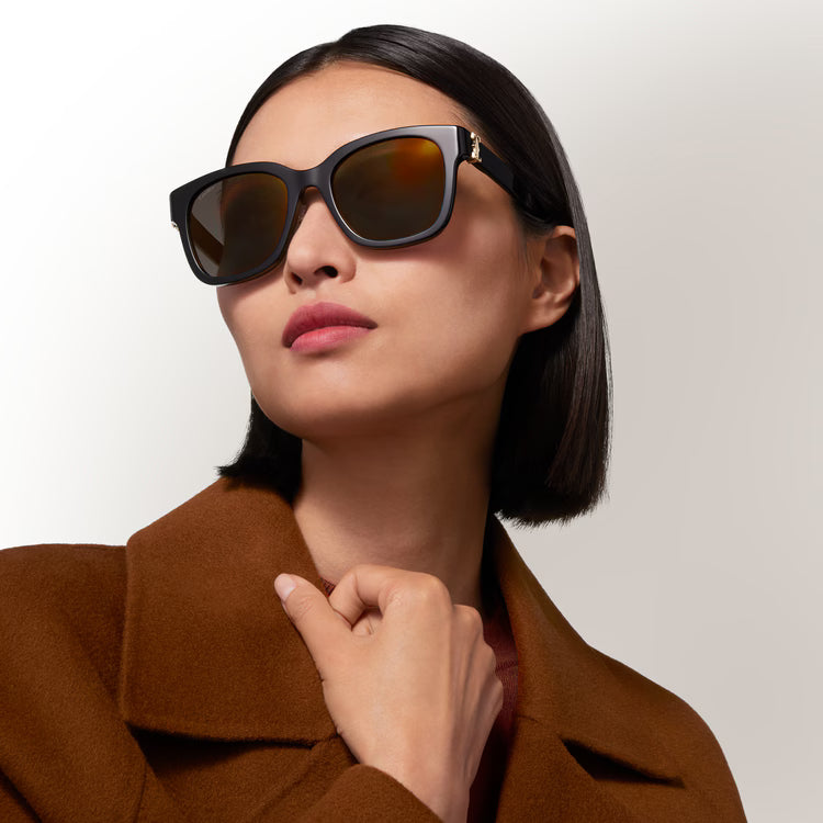 Cartier C de Women Square Motif Black and Gold Sunglasses