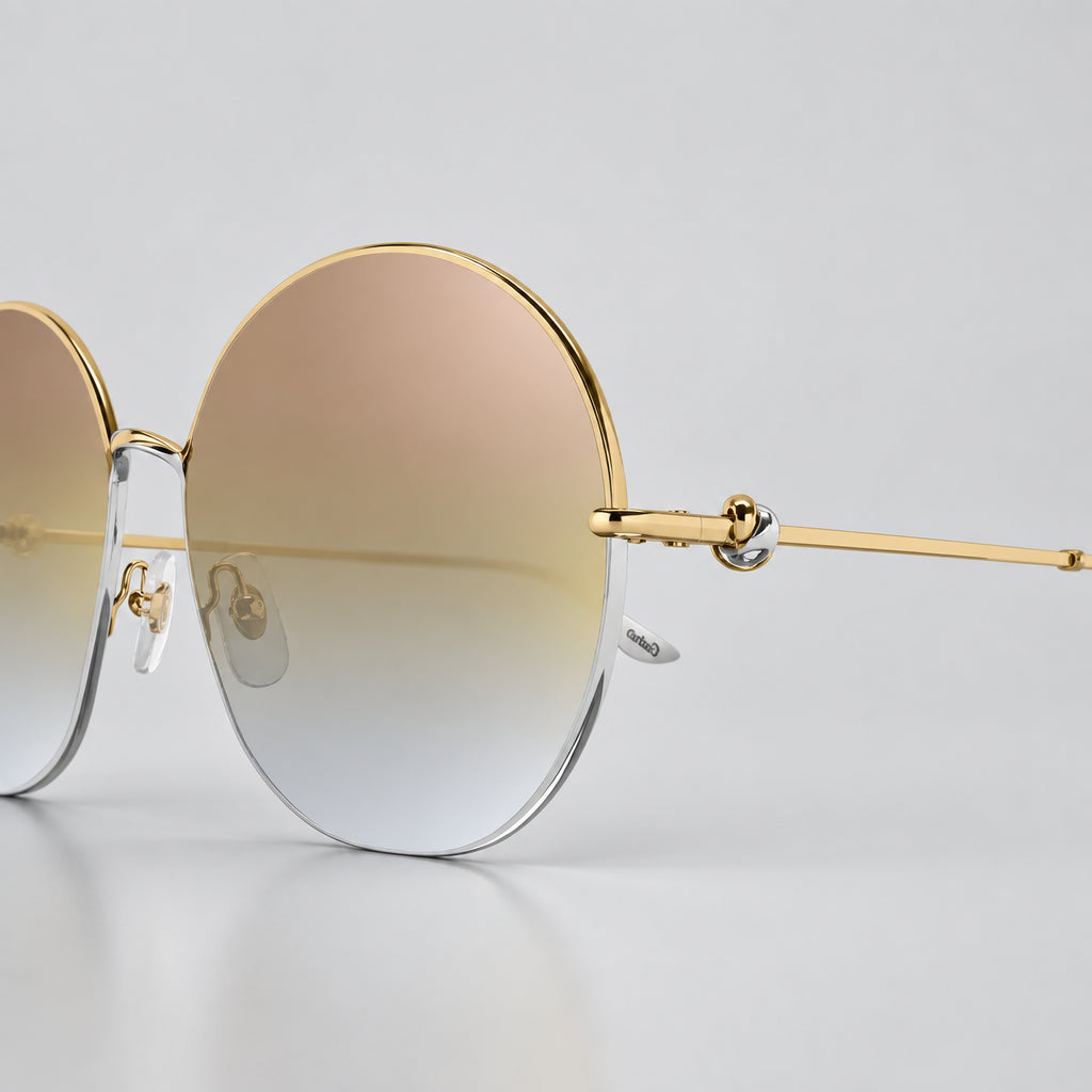 Cartier Trinity de C Women Round Metal Frame Shiny Gold Sunglasses