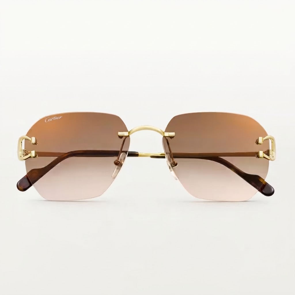 Cartier Classic C Motif Unisex Rimless Brown Sunglasses