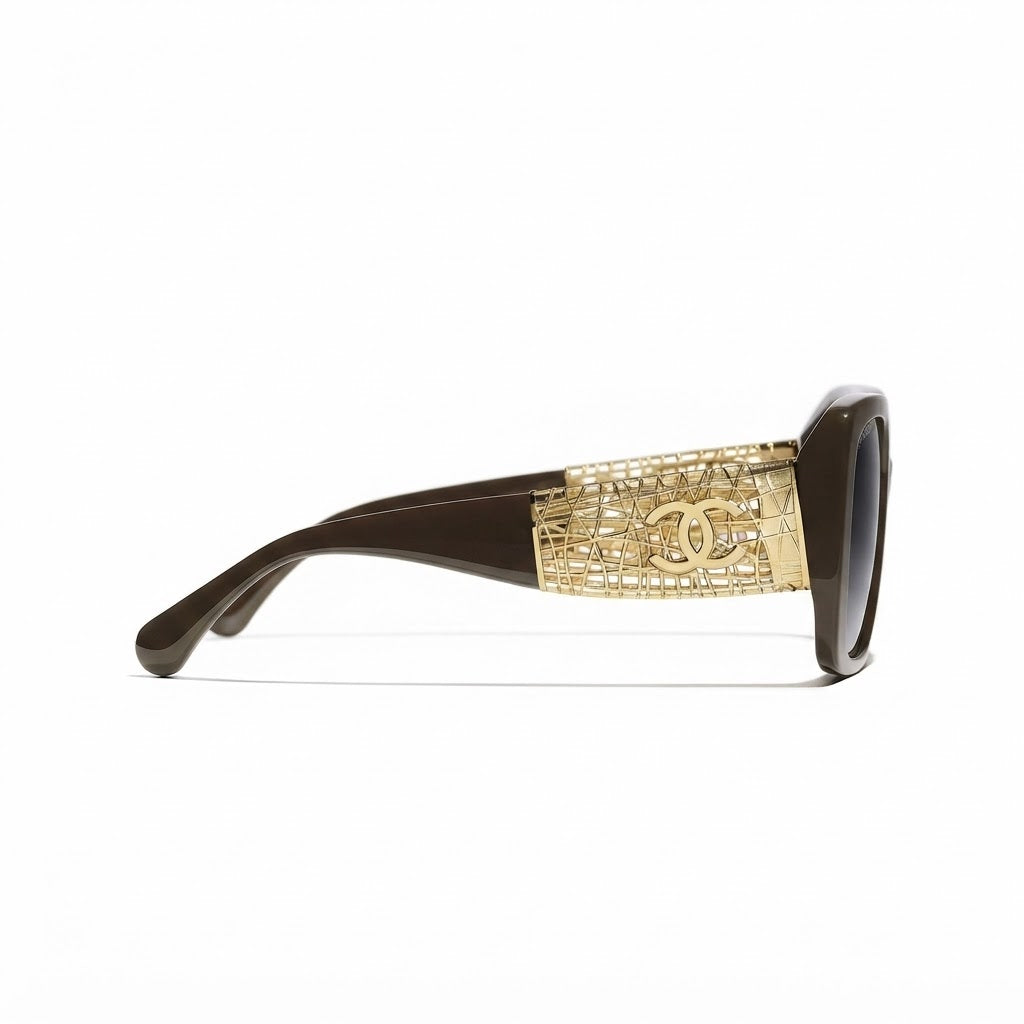 Chanel Women Square Brown & Gold Jewel Sunglasses