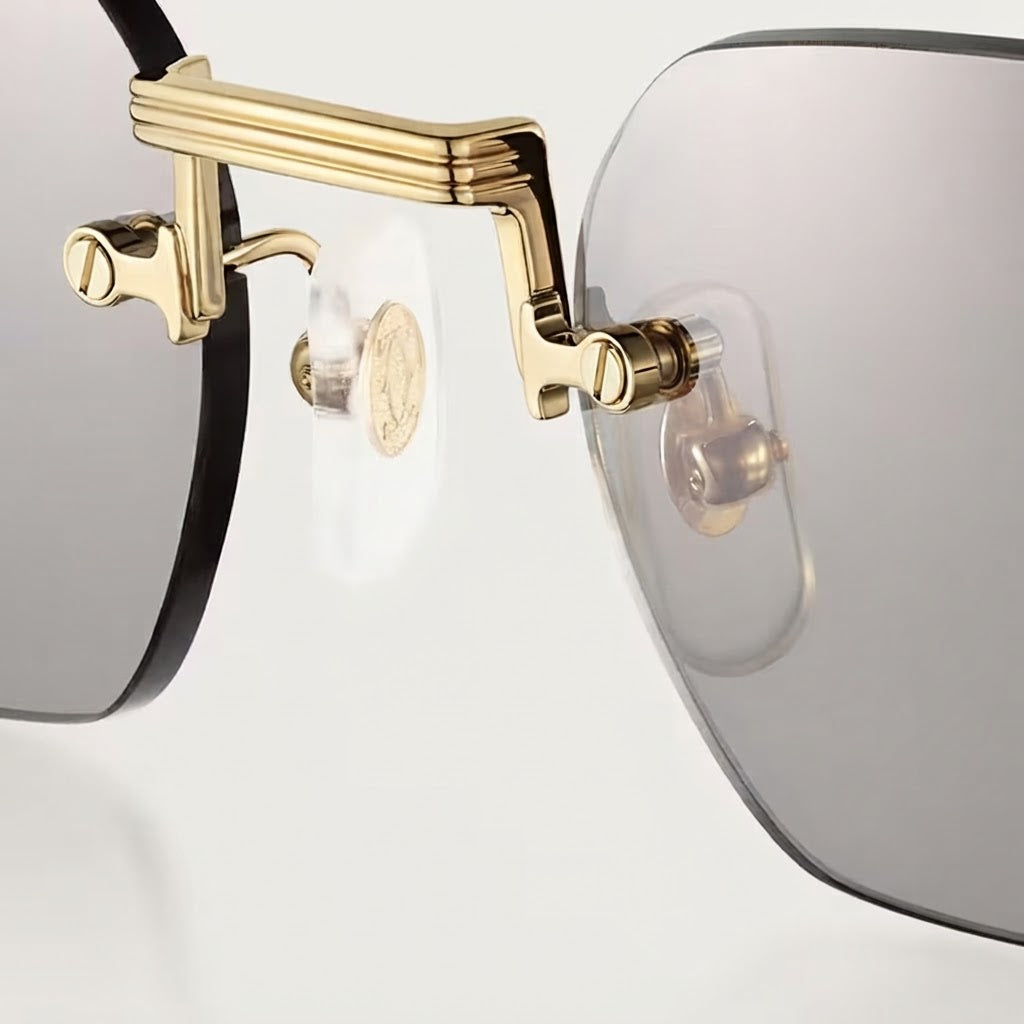 Cartier Première de Men Rimless Rectangular Grey Wood Temples & Light Grey Sunglasses