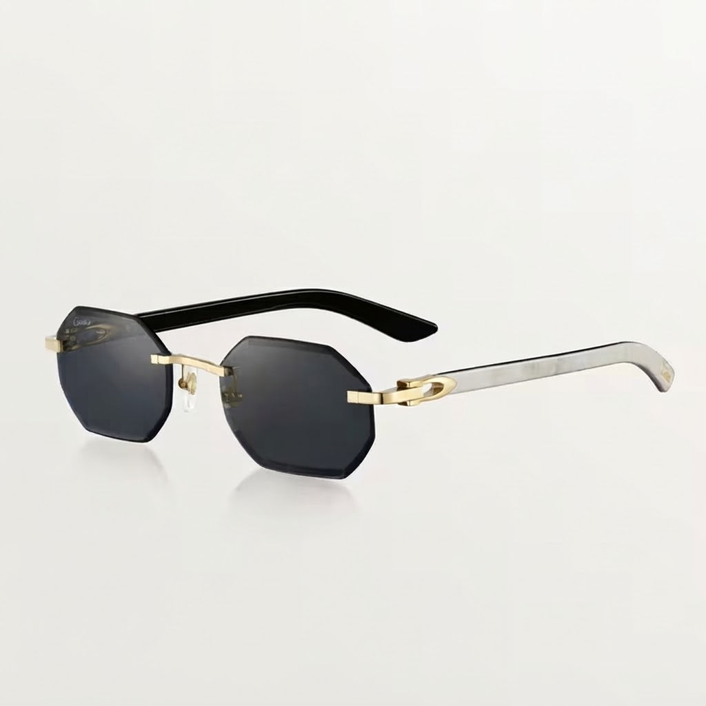 Cartier Allongé de Motif Men Rimless Grey Wood Temples Grey Sunglasses