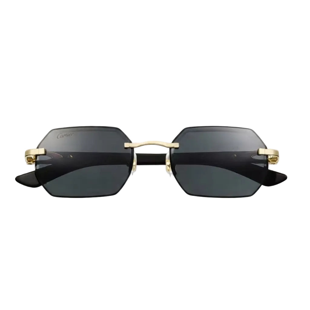 Cartier Allongé de Motif Men Rimless Grey Wood Temples Grey Sunglasses