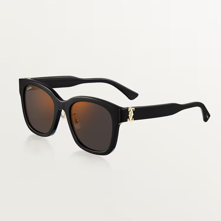 Cartier C de Women Square Motif Black and Gold Sunglasses