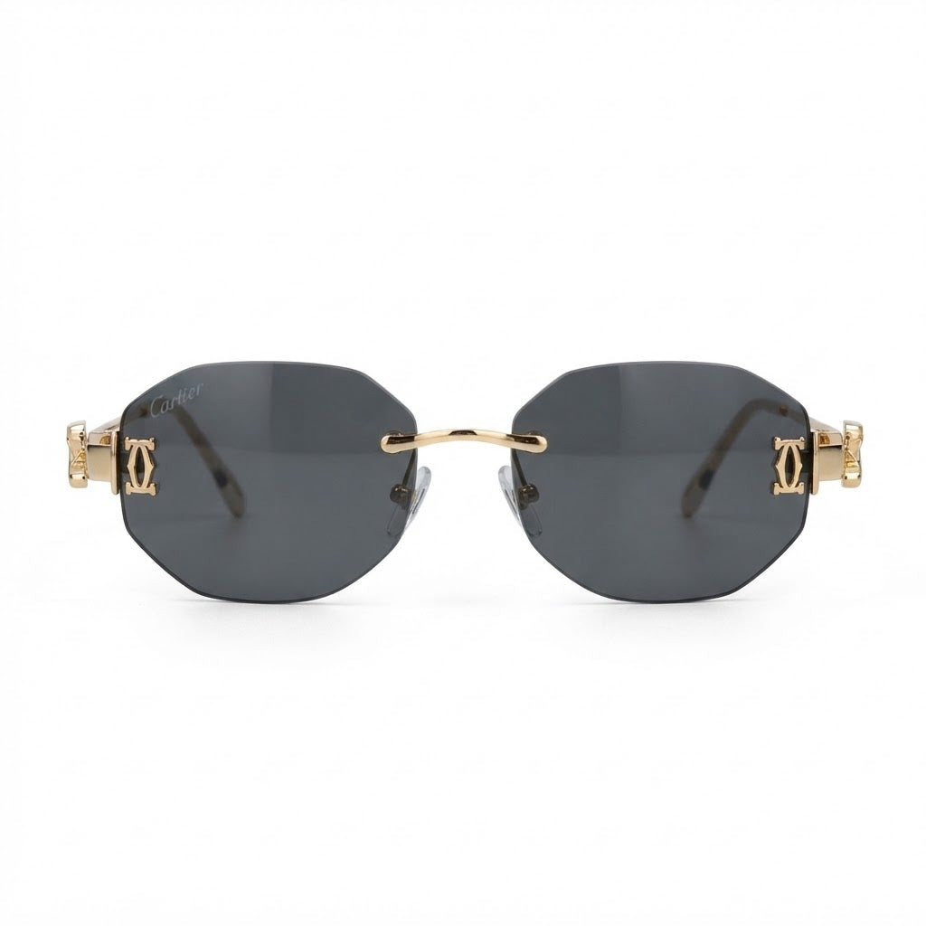Cartier Panthère de Unisex Rimless Hexagonal Gold Finish Black  Sunglasses
