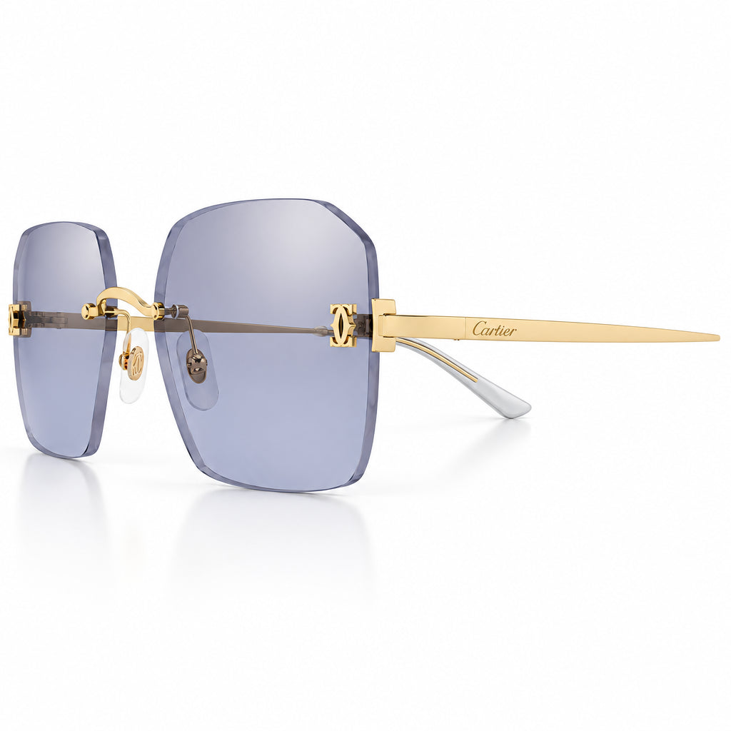 Cartier C De Motif Women Rimless Rectangle Light Purple Sunglasses