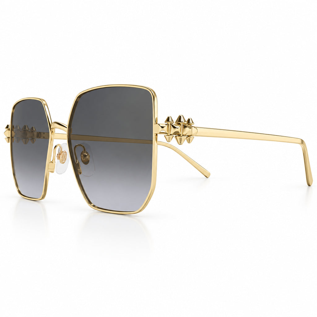 Cartier Clash de C Women Gold Finish Studded Temple Square Grey Sunglasses