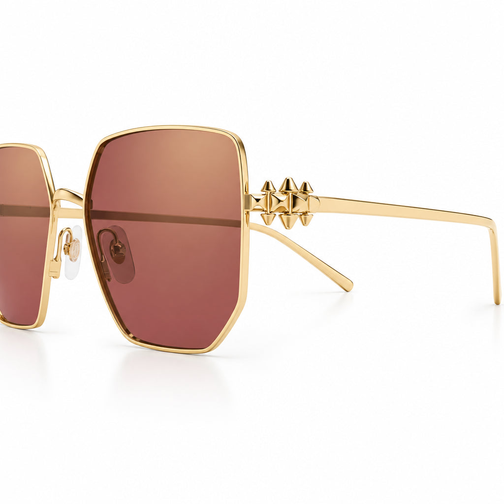 Cartier Clash de C Women Gold Finish Studded Temple Square Red-Orange Gradient Sunglasses
