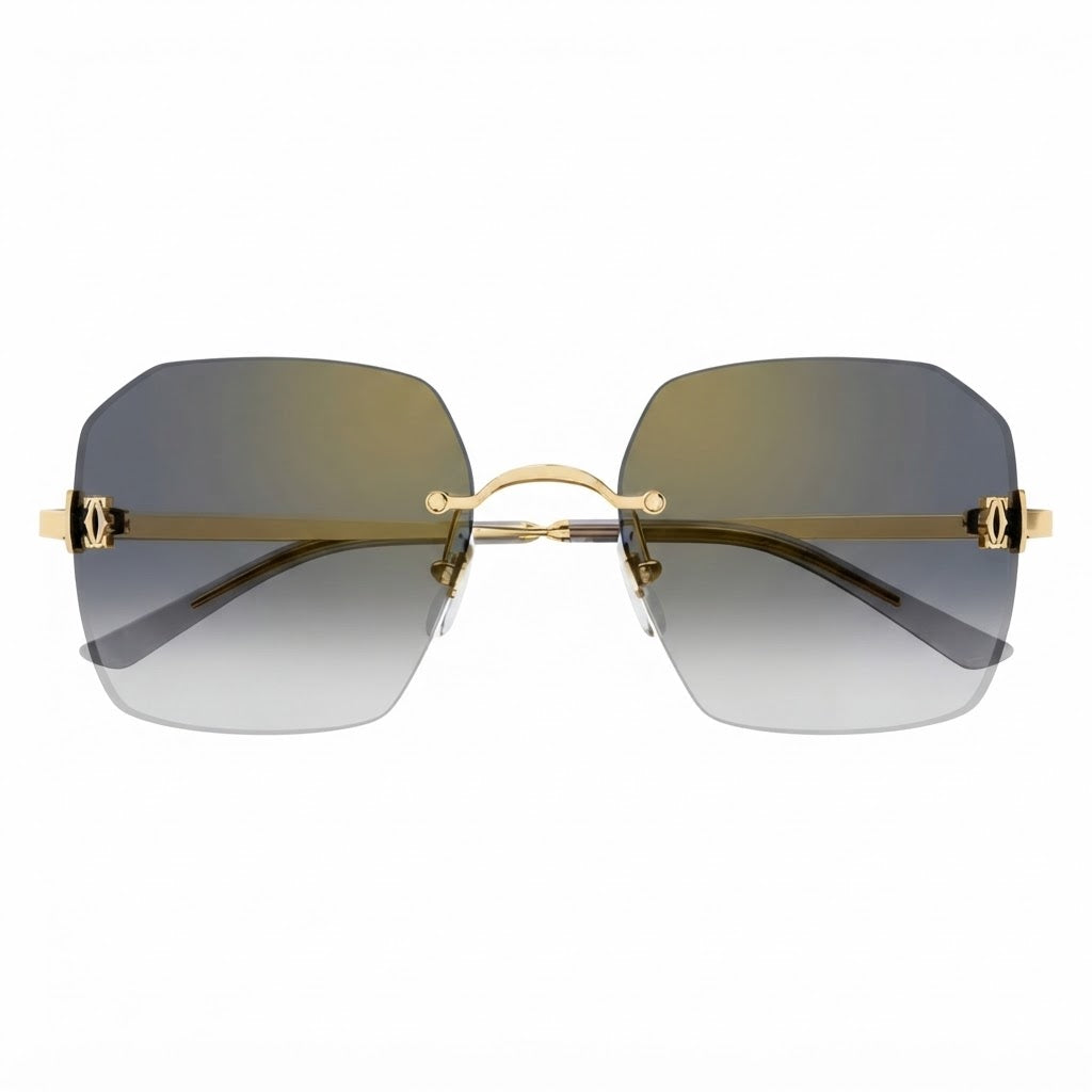Cartier C de Motif Women Rimless Rectangle Gold / Gray Sunglasses
