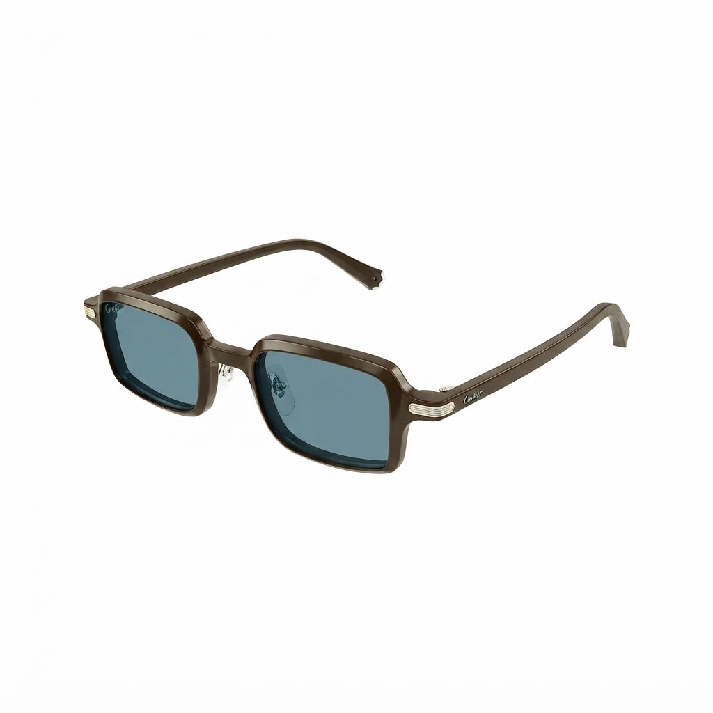 Cartier Première de Unisex Square Acetate Brown Frame Ice Blue Sunglasses