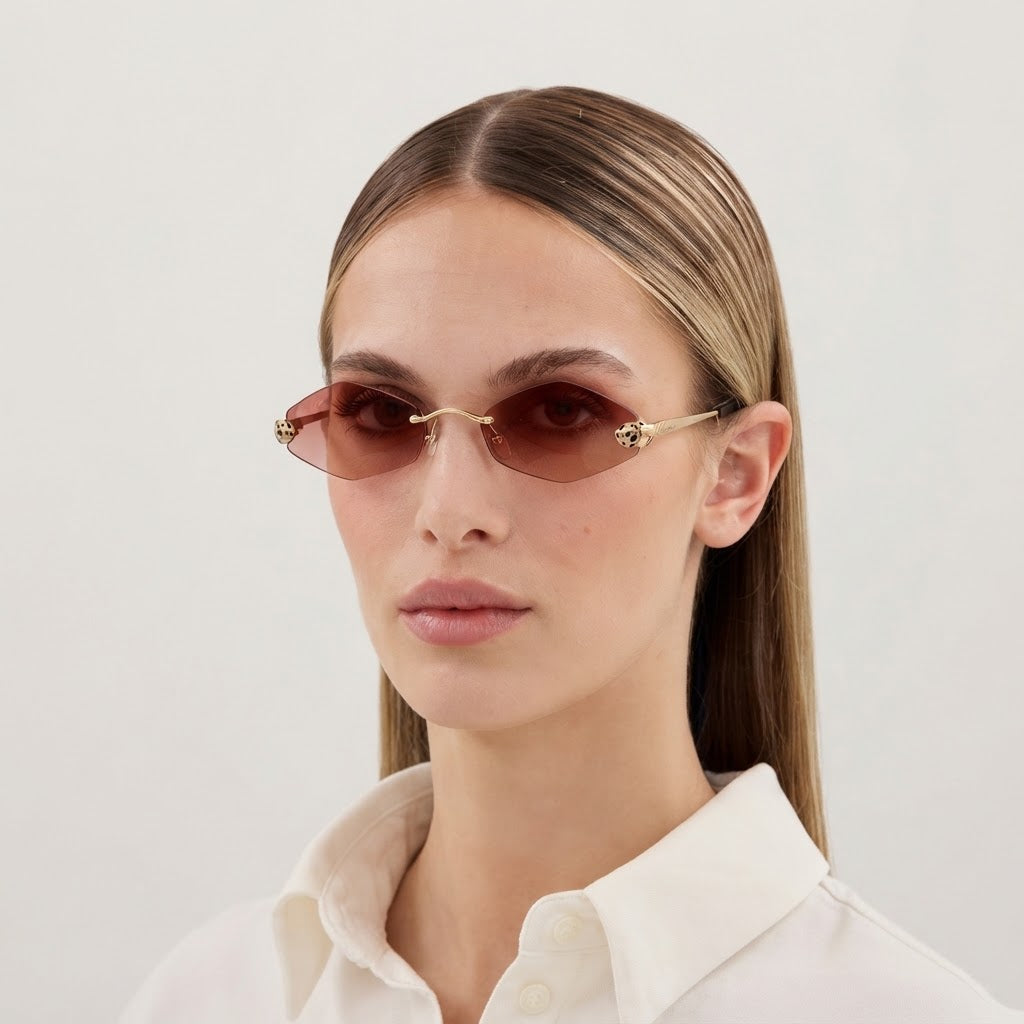 Cartier Panthère de Unisex Rimless Hexagonal Rose-to-Brown Gradient Tint Sunglasses