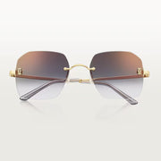 Cartier C De Motif Women Rimless Rectangle Gold & Brown Gradient Sunglasses
