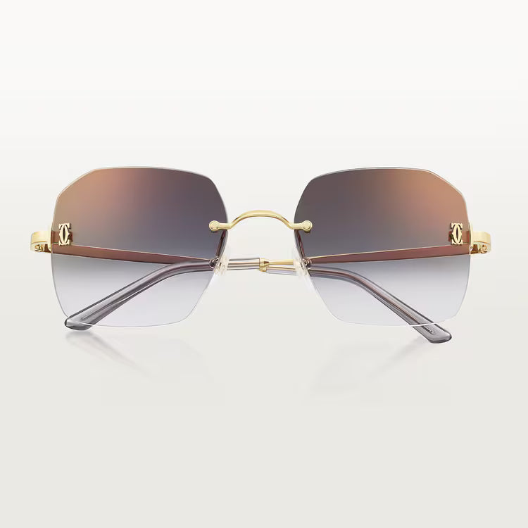 Cartier C De Motif Women Rimless Rectangle Gold & Brown Gradient Sunglasses
